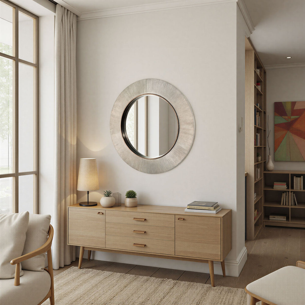 Round silver mirror