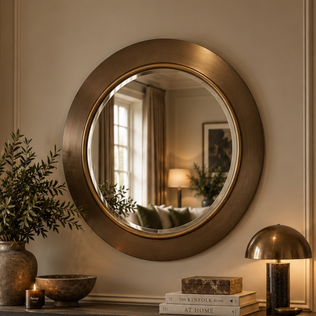 round contemporary foiled mirror