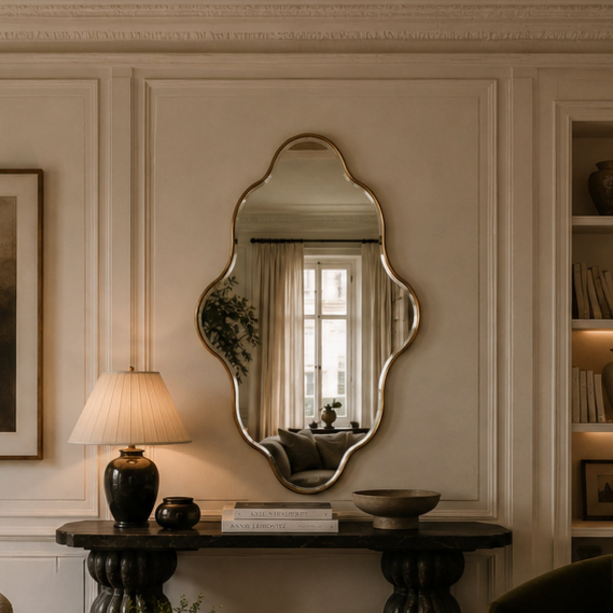 Yearn bevelled abstract mirror antique gold