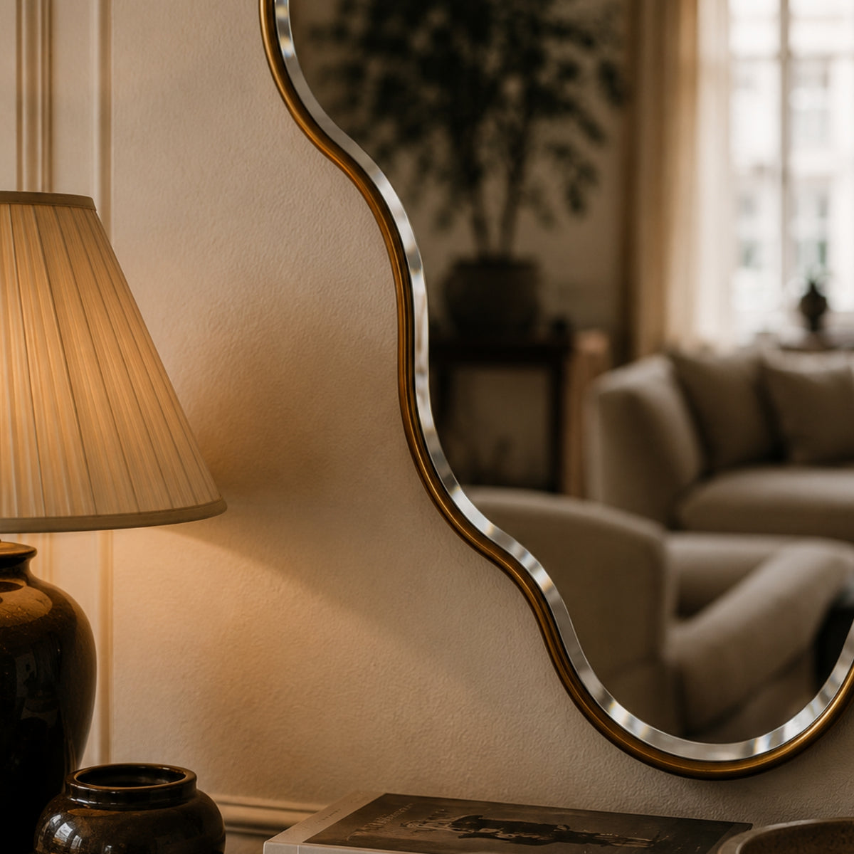 Yearn bevelled abstract mirror antique gold