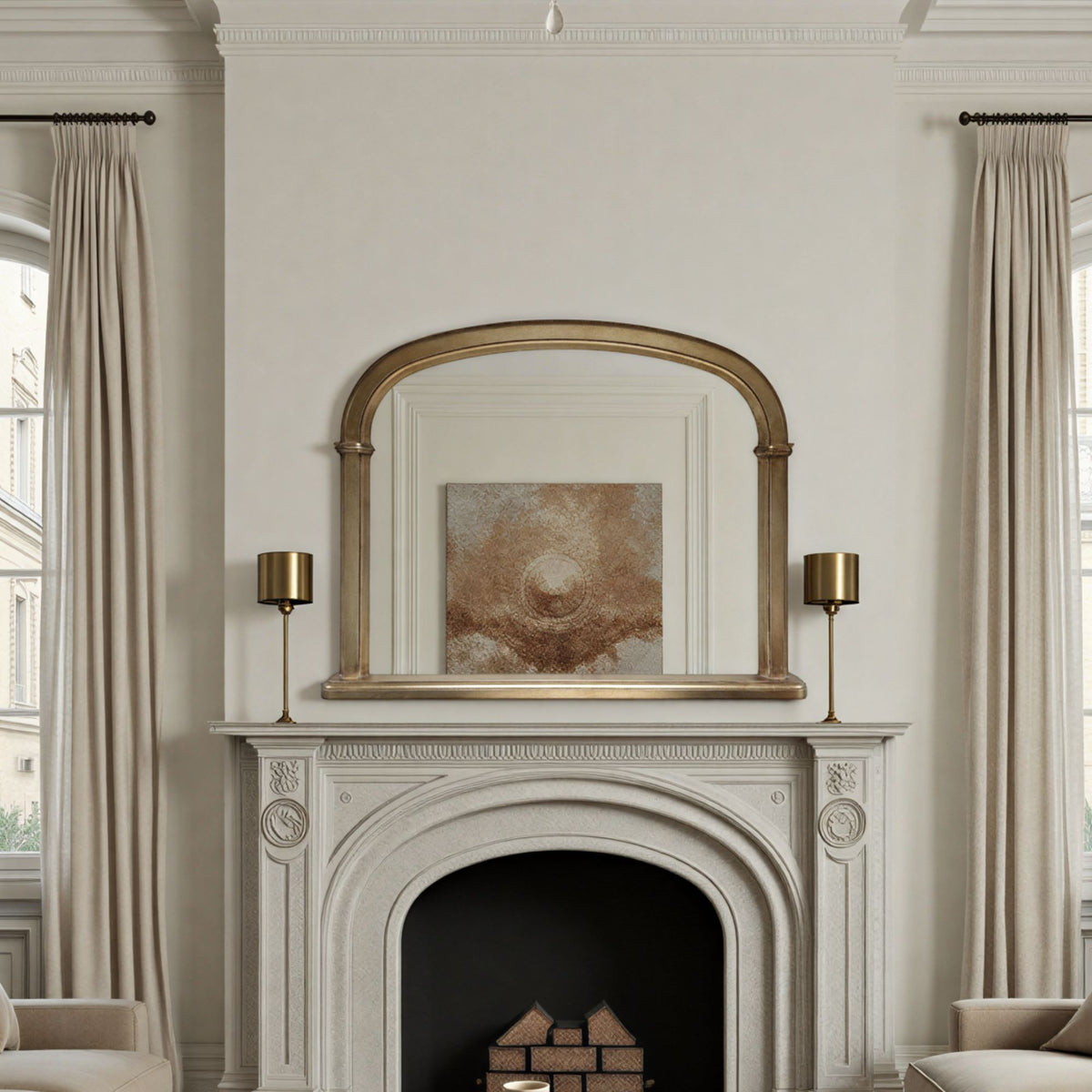 Classic antique gold brass overmantle mirror