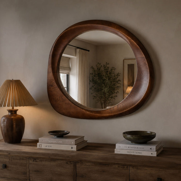Solid oak wood organic walnut wall mirror