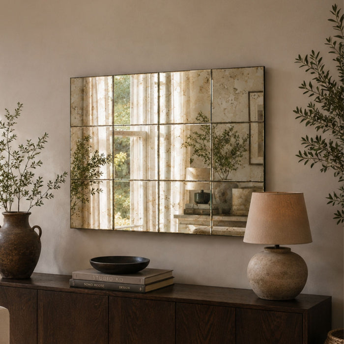A large distressed glass mirror
