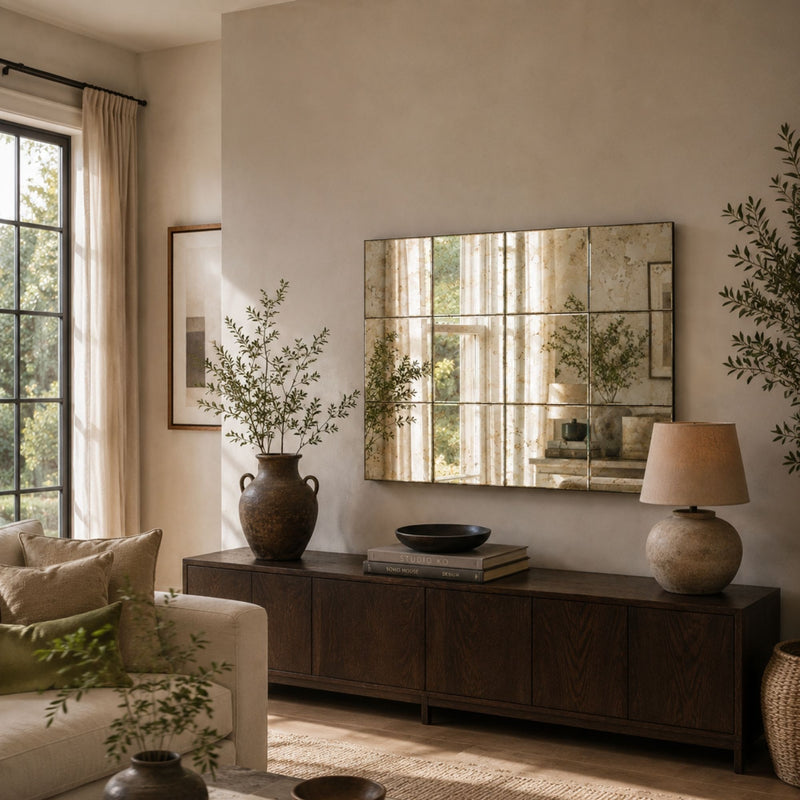 a large distressed antique glass mirror