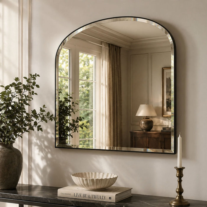 Bevelled luxury overmantle mirror black