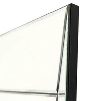Close-up of a glass panel with a black frame on a white background