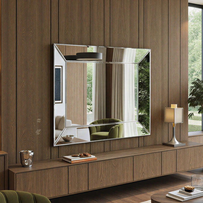 Angled wall bevel mirror