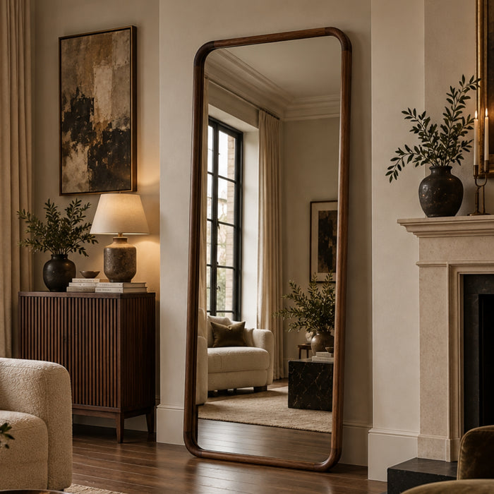 walnut wood floor mirror
