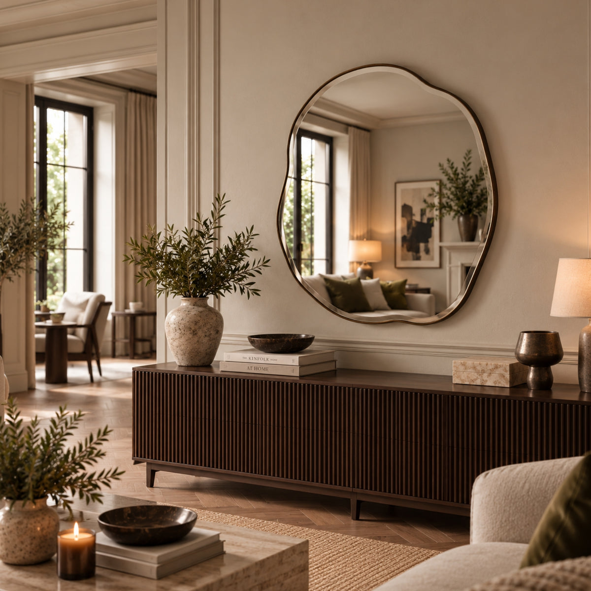 Bronze organic wall mirror bevelled