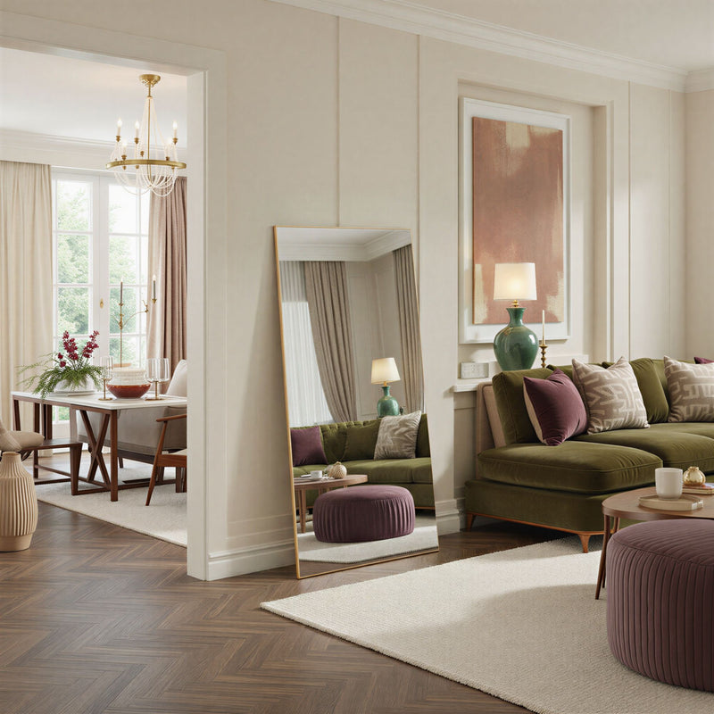 Large gold floor mirror