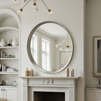 Large contemporary round mirror silver bevelled