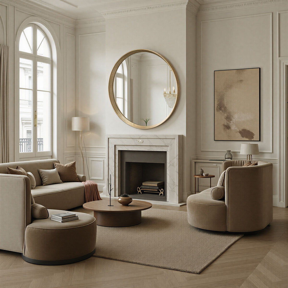 Large gold round mirror