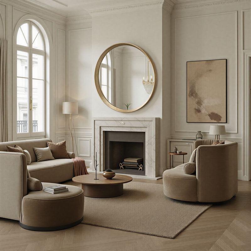 Large gold round mirror