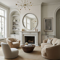 Large contemporary round mirror silver bevelled