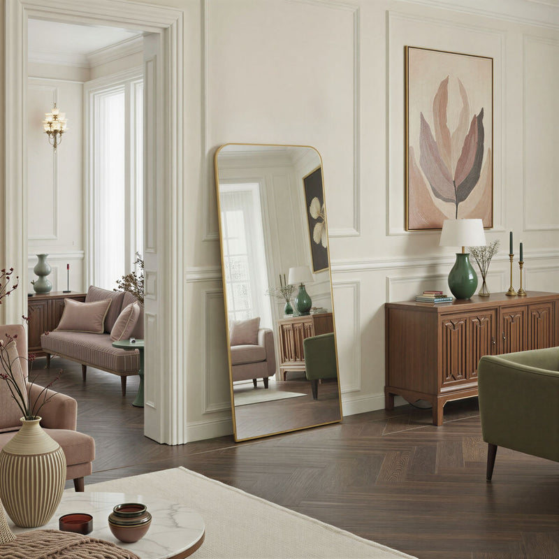 Large gold floor mirror